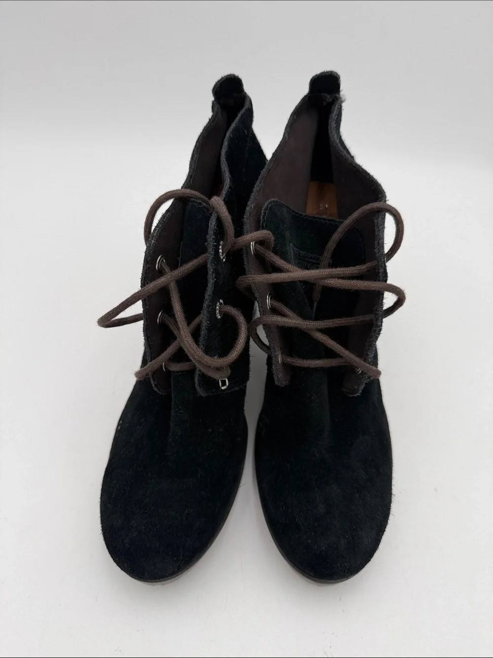 Sperry Black Suede Lace-Up Heeled Ankle Booties women 10M casual Y2K retro goth
